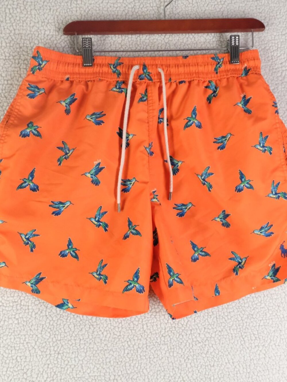 Polo Ralph Lauren Swim Trunks Mens Large Orange Hummingbirds Lined Retro 6"